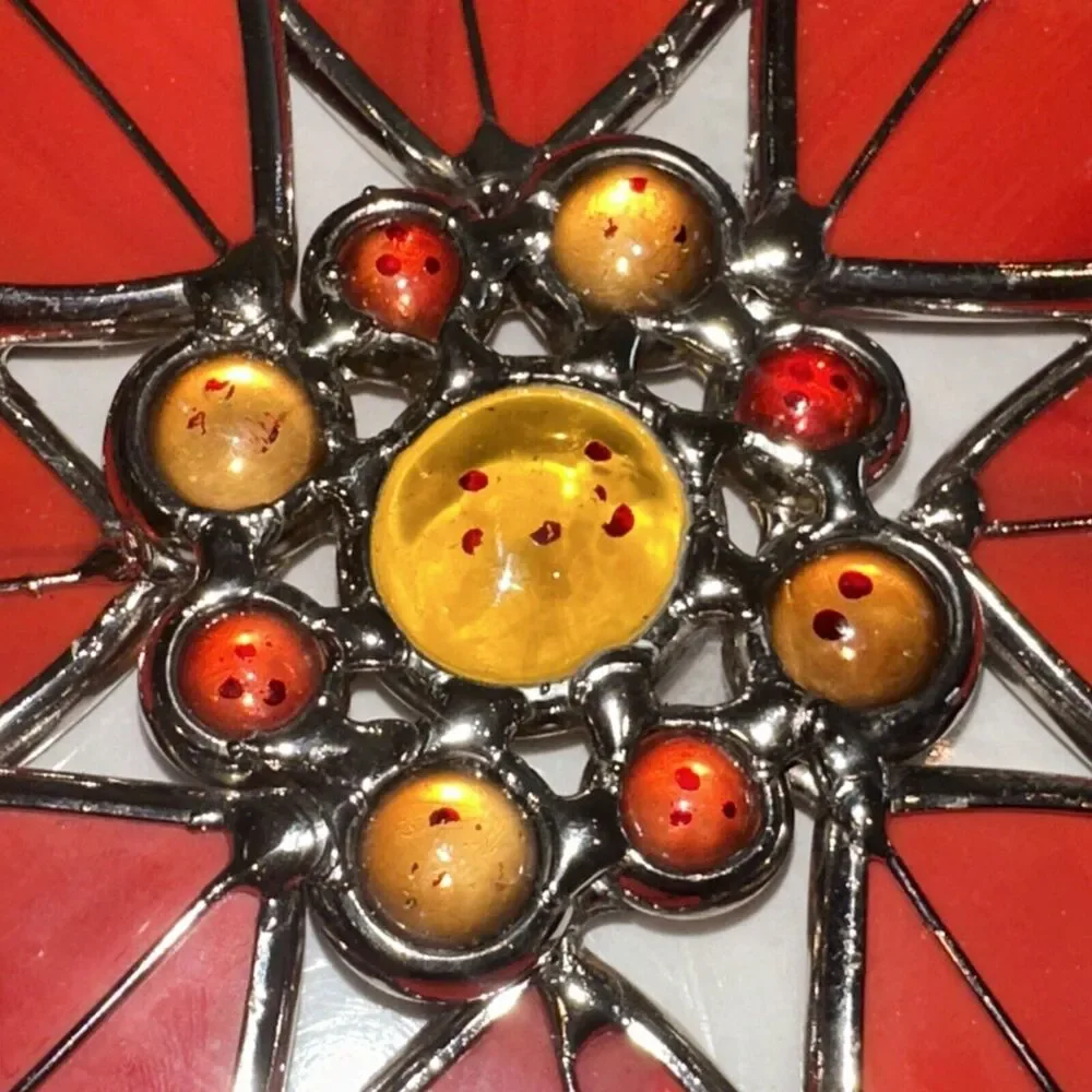 Stained‎ Glass Pointsettia Christmas Flower Wreath Door Window Decor Sun Catcher